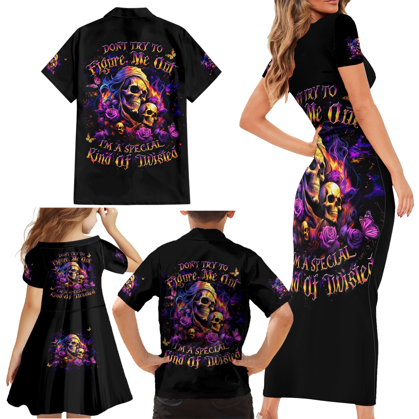 Irish Skull Family Matching Short Sleeve Bodycon Dress and Hawaiian Shirt Good Girl Drinve Wine, Badass Girl Chug Beer - Wonder Print Shop