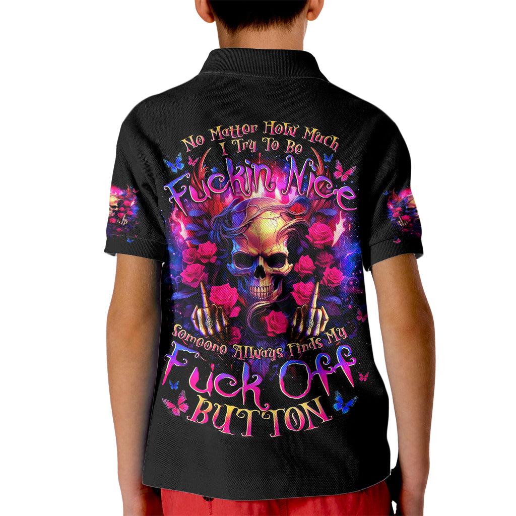 Rose Skull Kid Polo Shirt No Matter How Much I Try To Be Fucking Nice - Wonder Print Shop