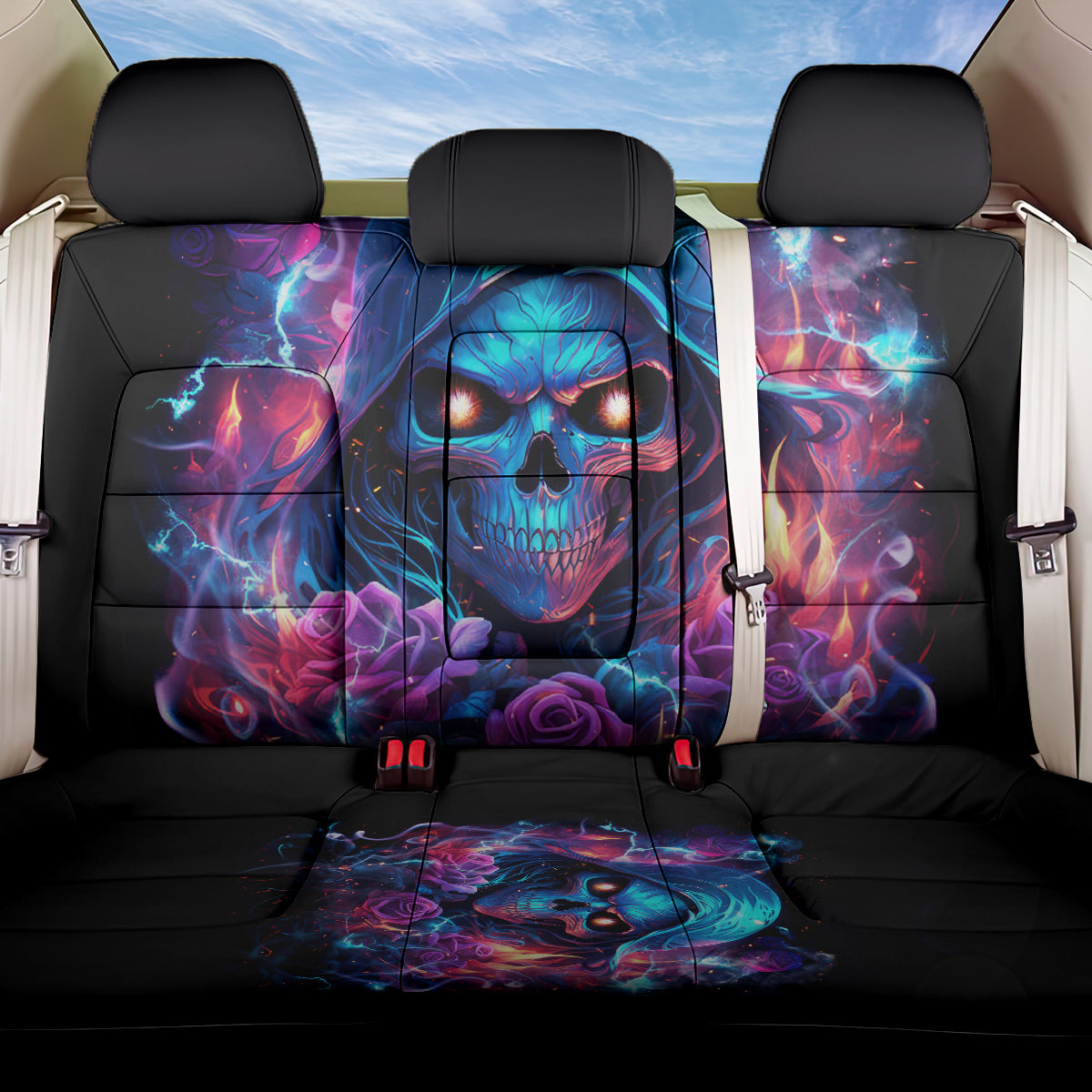 Flame Skull Back Car Seat Cover While You Are Talking Behind My Back Freel Free To Bend Down And Kiss My Ass - Wonder Print Shop