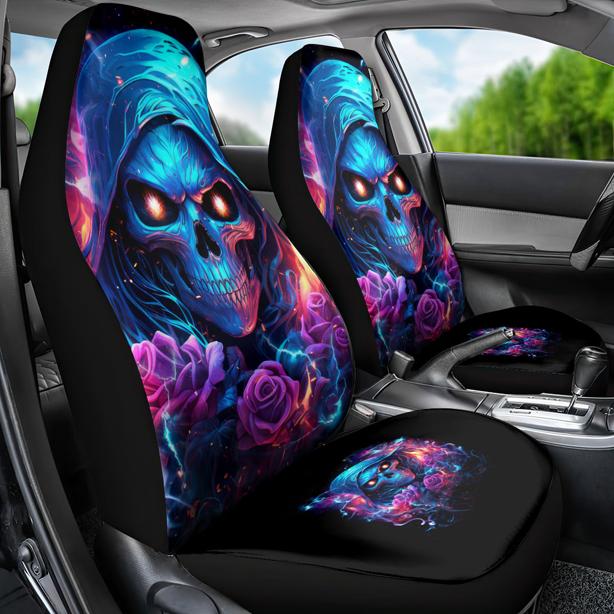 Flame Skull Car Seat Cover While You Are Talking Behind My Back Freel Free To Bend Down And Kiss My Ass - Wonder Print Shop