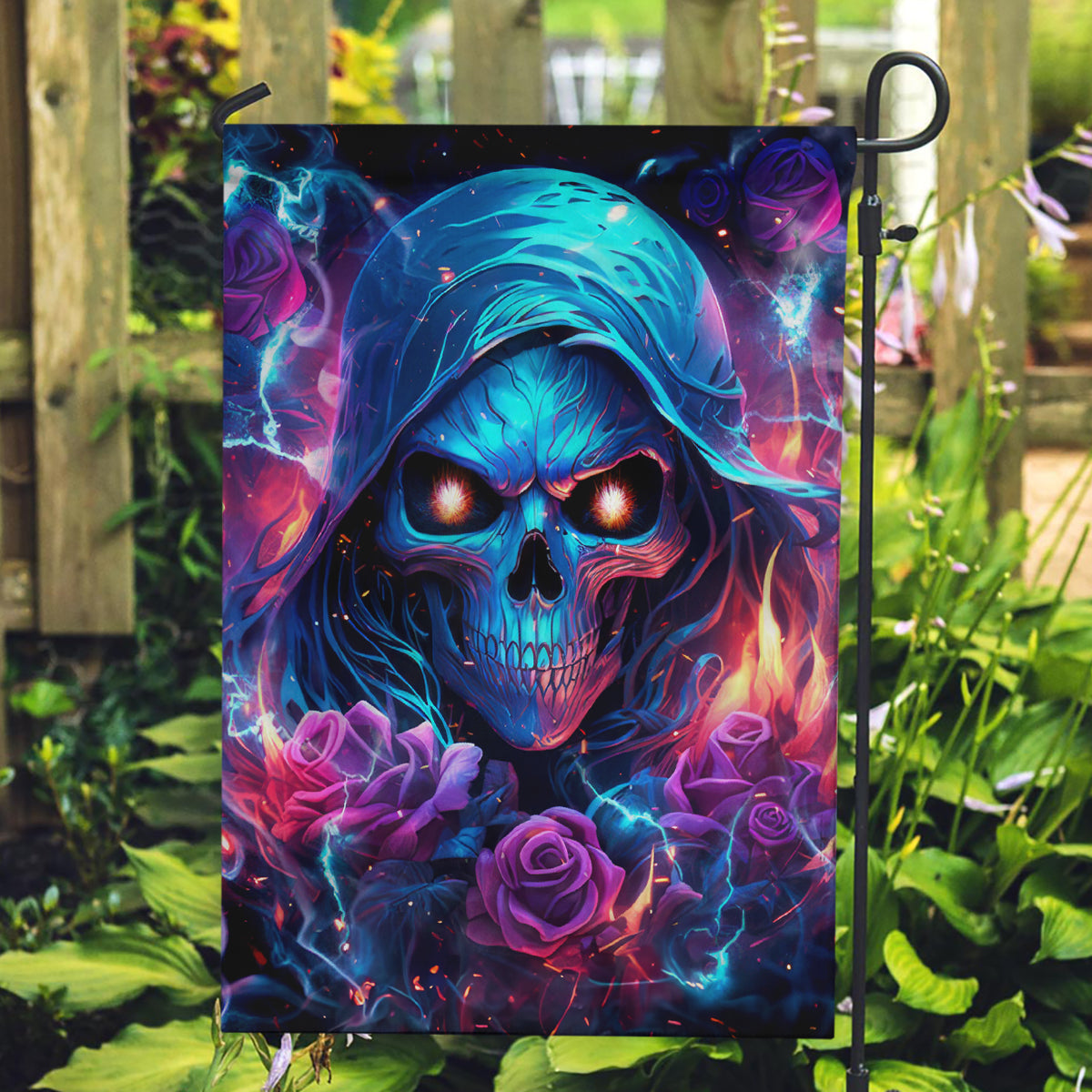 Flame Skull Garden Flag While You Are Talking Behind My Back Freel Free To Bend Down And Kiss My Ass - Wonder Print Shop