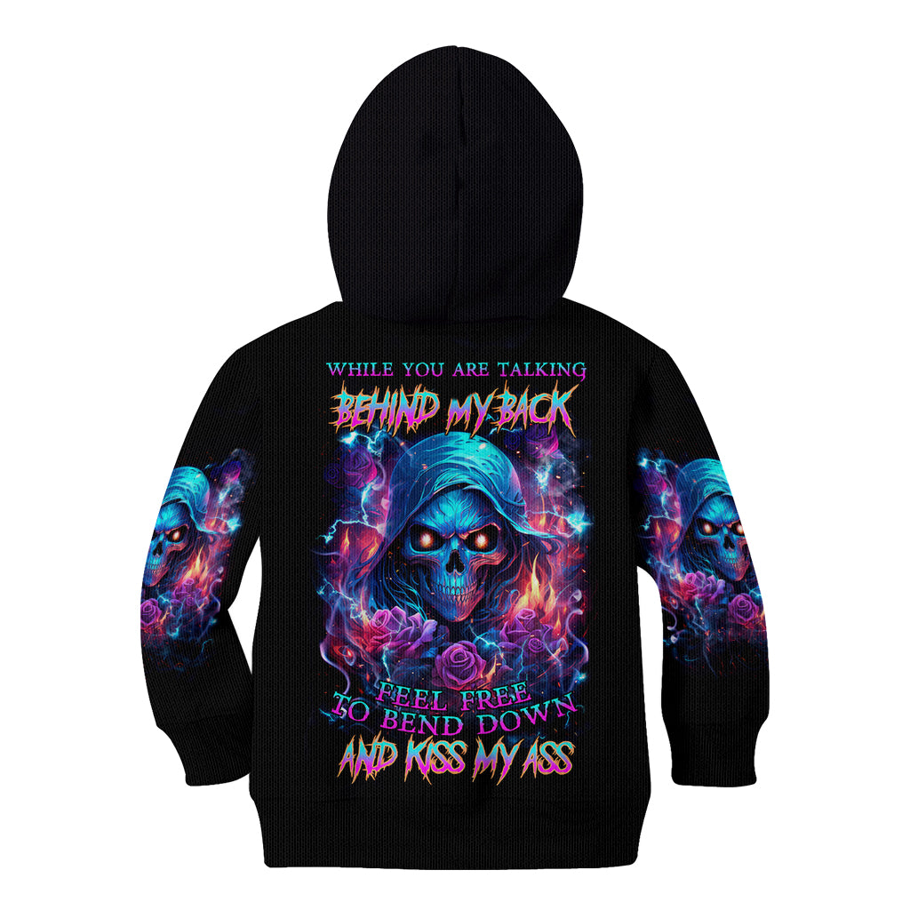 Flame Skull Kid Hoodie While You Are Talking Behind My Back Freel Free To Bend Down And Kiss My Ass - Wonder Print Shop