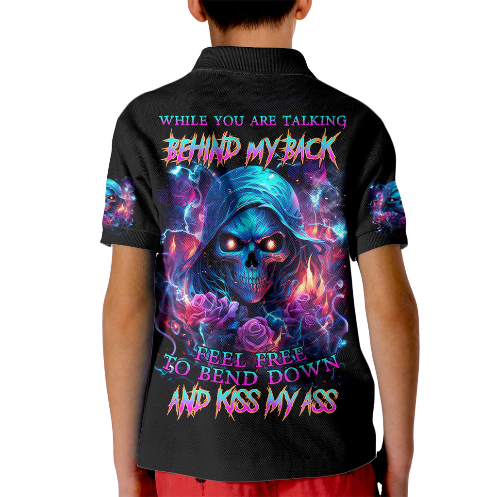 Flame Skull Kid Polo Shirt While You Are Talking Behind My Back Freel Free To Bend Down And Kiss My Ass - Wonder Print Shop