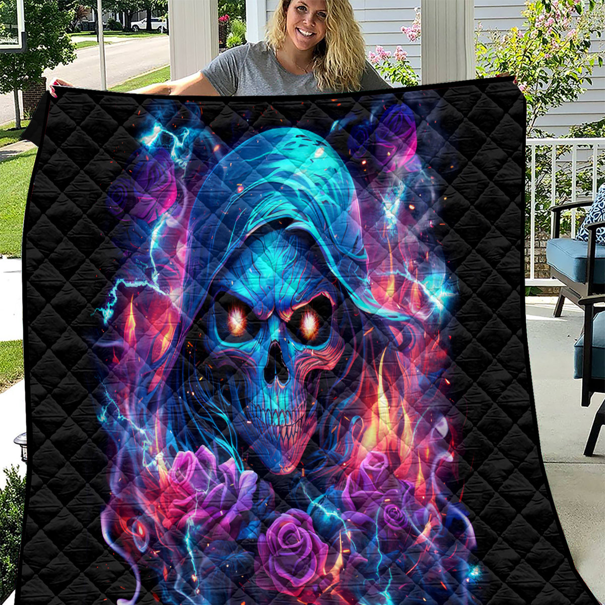 Flame Skull Quilt While You Are Talking Behind My Back Freel Free To Bend Down And Kiss My Ass