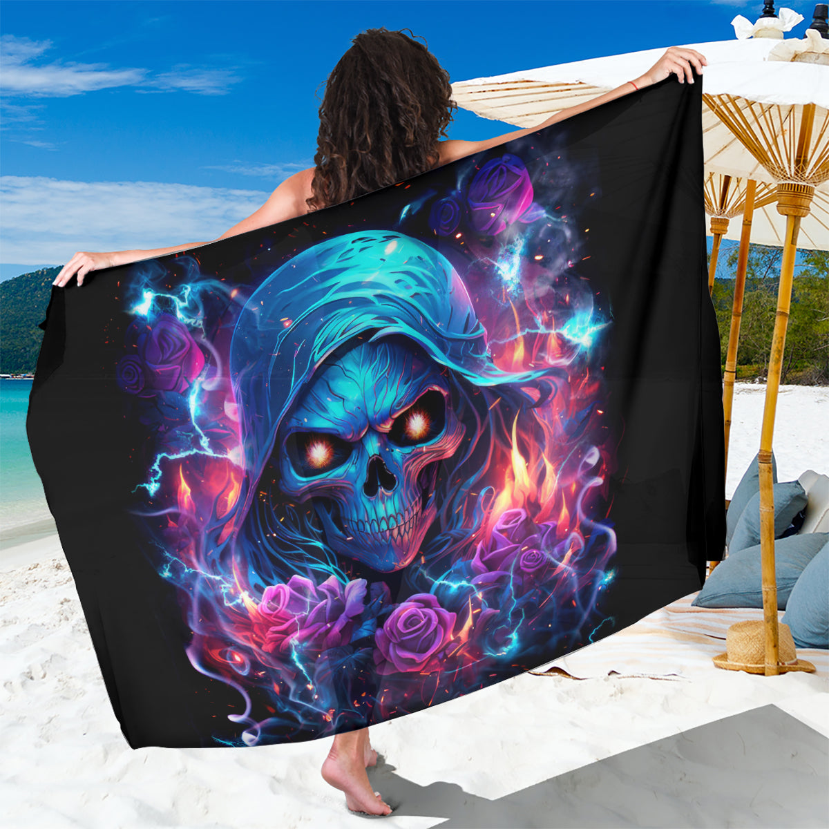 Flame Skull Sarong While You Are Talking Behind My Back Freel Free To Bend Down And Kiss My Ass - Wonder Print Shop