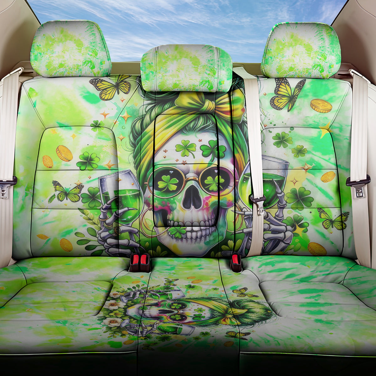 Irish Skull Back Car Seat Cover Drink Up Bitch - Wonder Print Shop