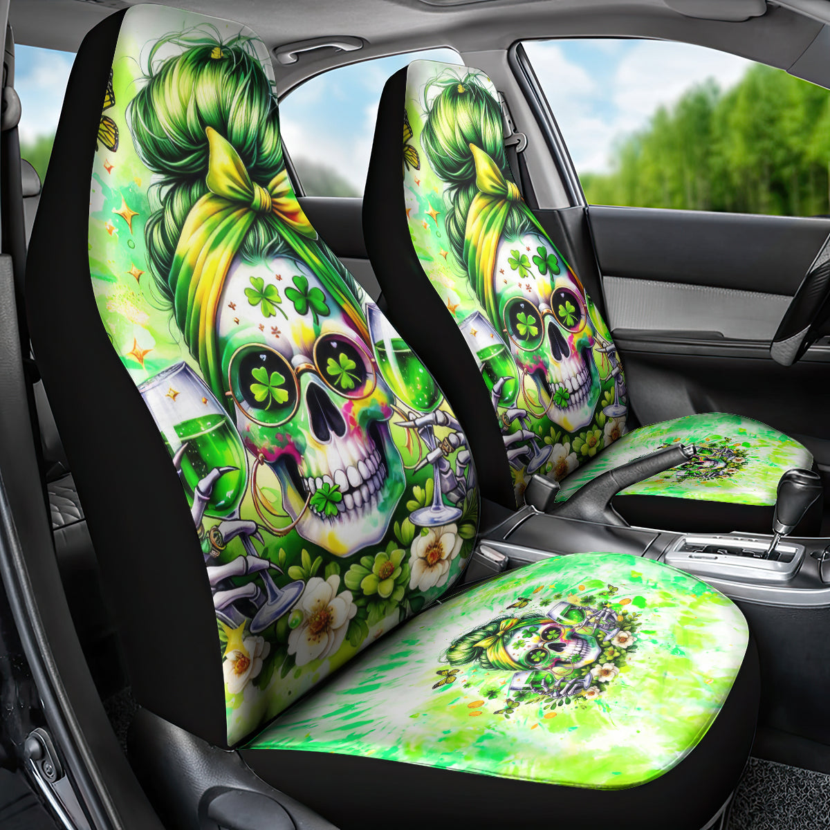 Irish Skull Car Seat Cover Drink Up Bitch - Wonder Print Shop