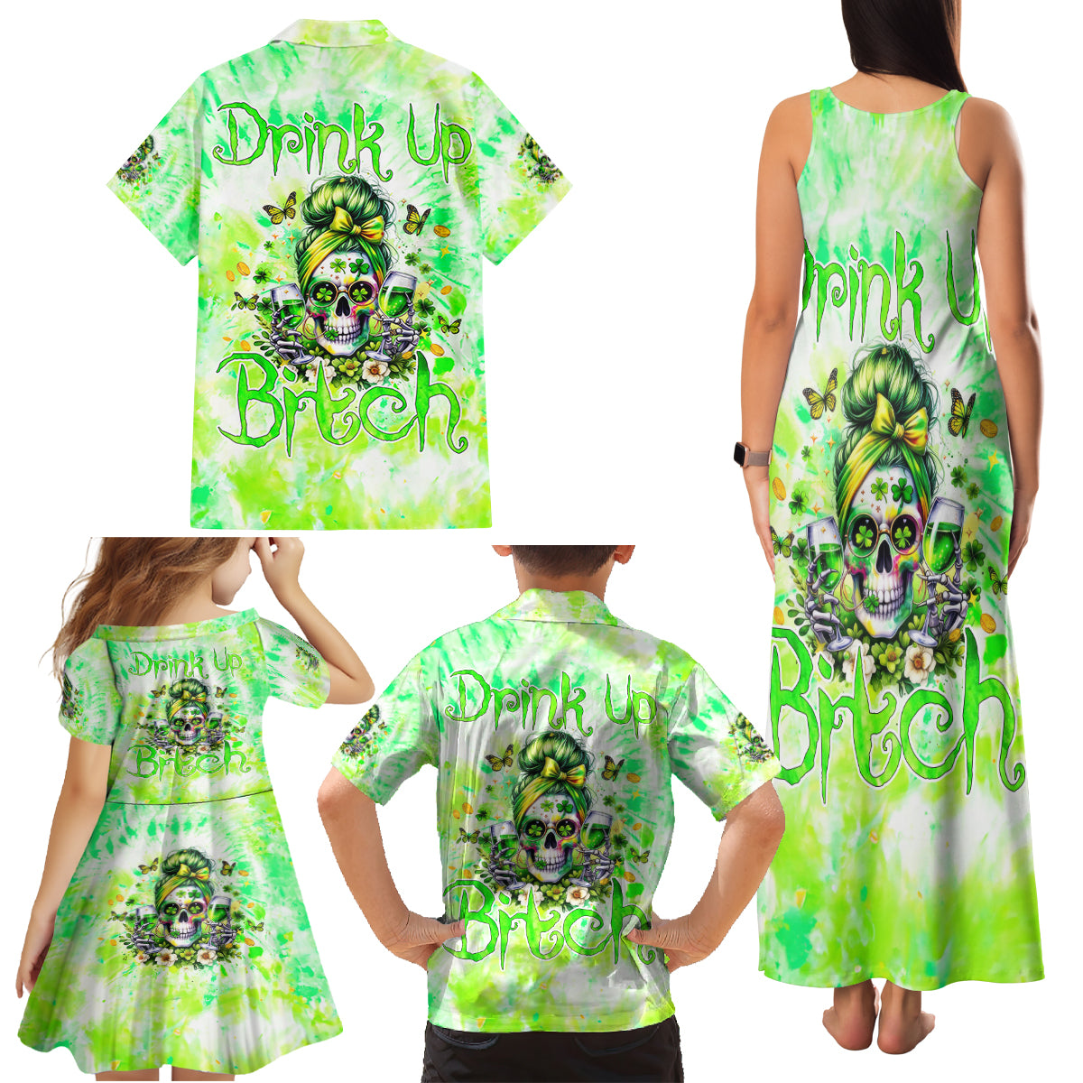 Irish Skull Family Matching Tank Maxi Dress and Hawaiian Shirt Drink Up Bitch - Wonder Print Shop