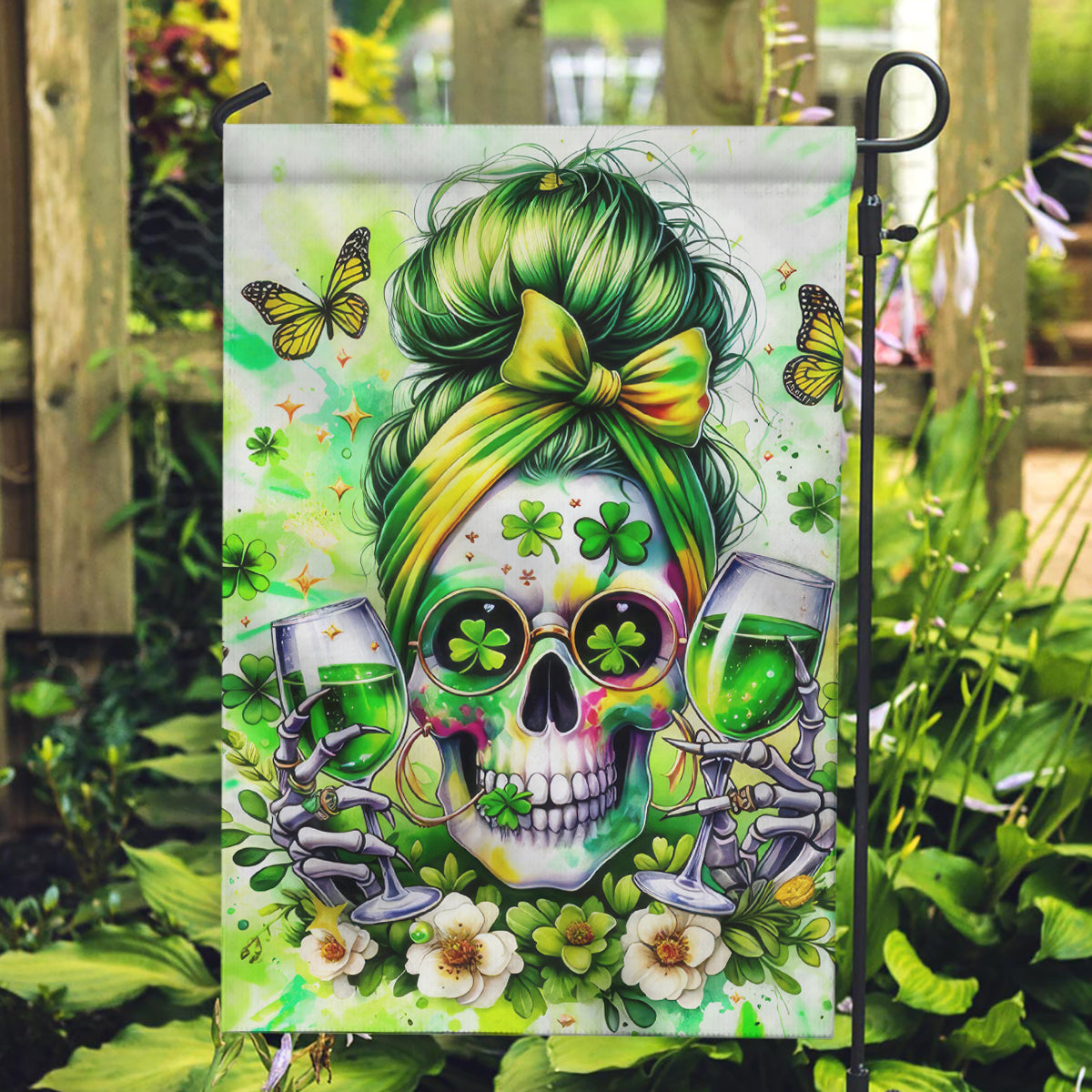 Irish Skull Garden Flag Drink Up Bitch - Wonder Print Shop