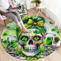 Round green skull carpet with shamrocks, beer mugs, and bright colorful skull artwork