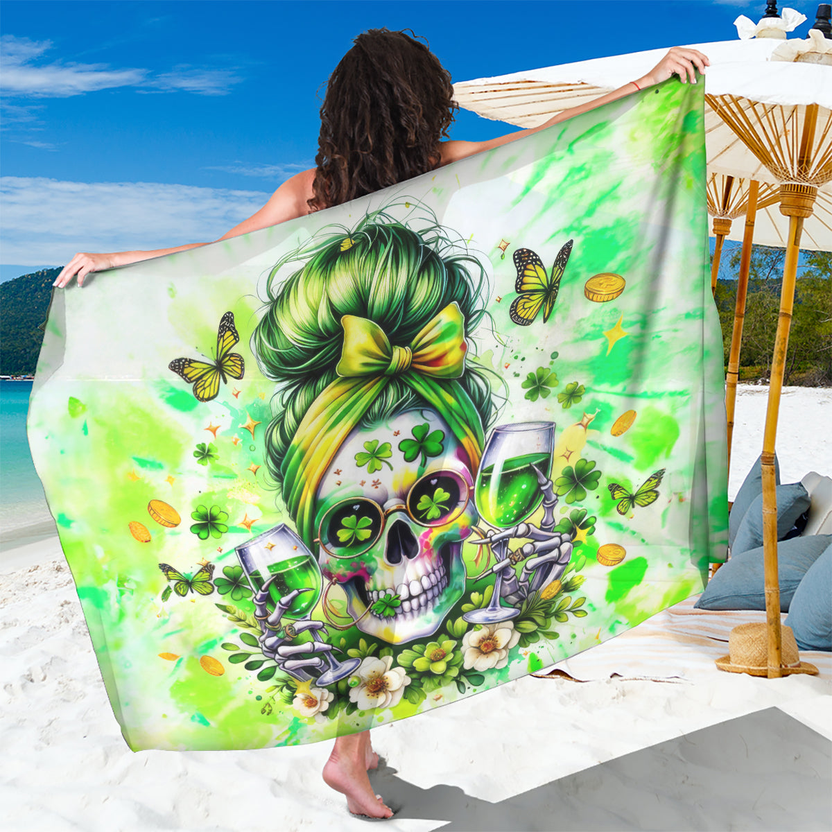 Irish Skull Sarong Drink Up Bitch - Wonder Print Shop