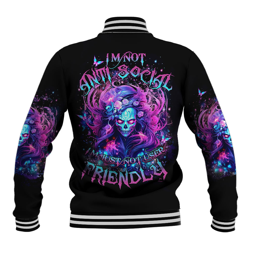 Lady Skull Baseball Jacket I'm Not Anti Social I'm Just Not User Friendly - Wonder Print Shop