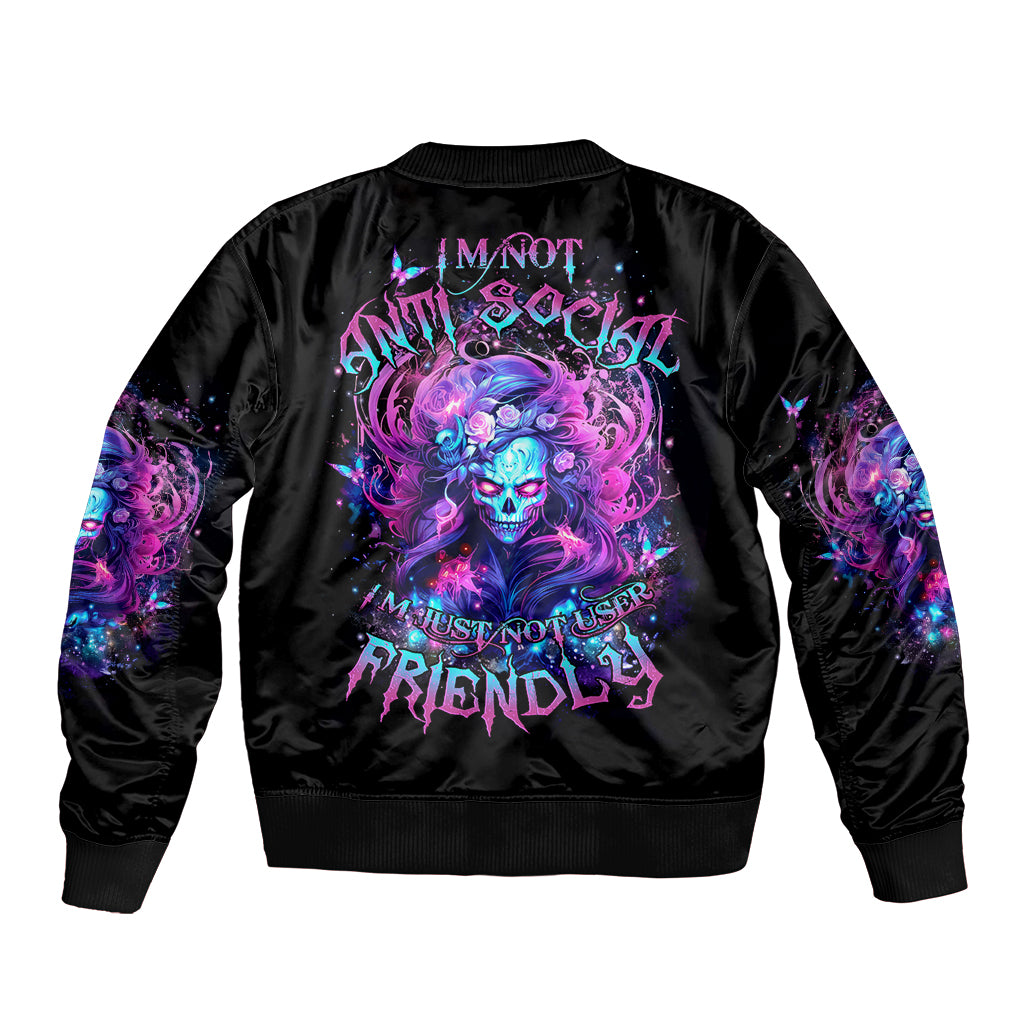 Lady Skull Bomber Jacket I'm Not Anti Social I'm Just Not User Friendly - Wonder Print Shop