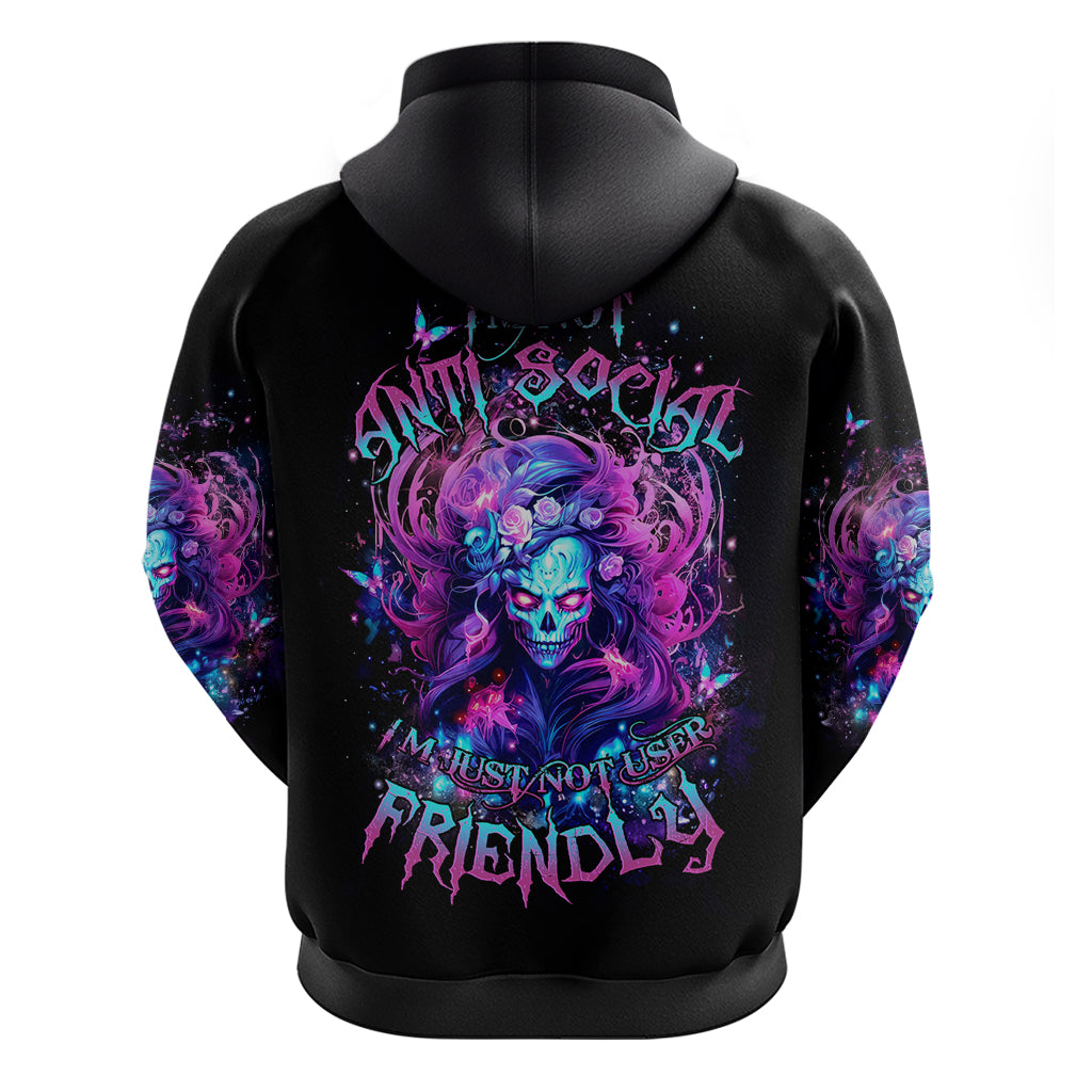 Lady Skull Hoodie I'm Not Anti Social I'm Just Not User Friendly - Wonder Print Shop