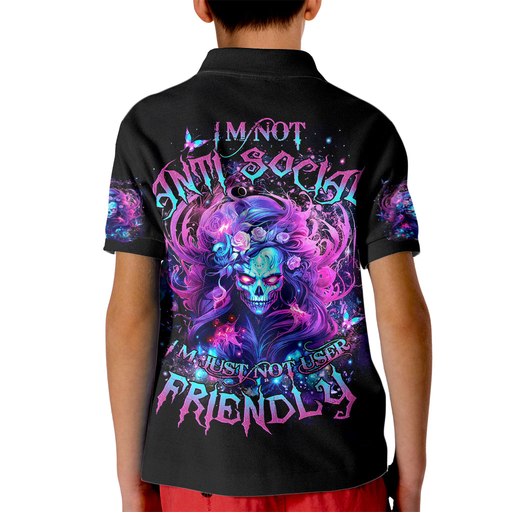 Lady Skull Kid Polo Shirt I'm Not Anti Social I'm Just Not User Friendly - Wonder Print Shop