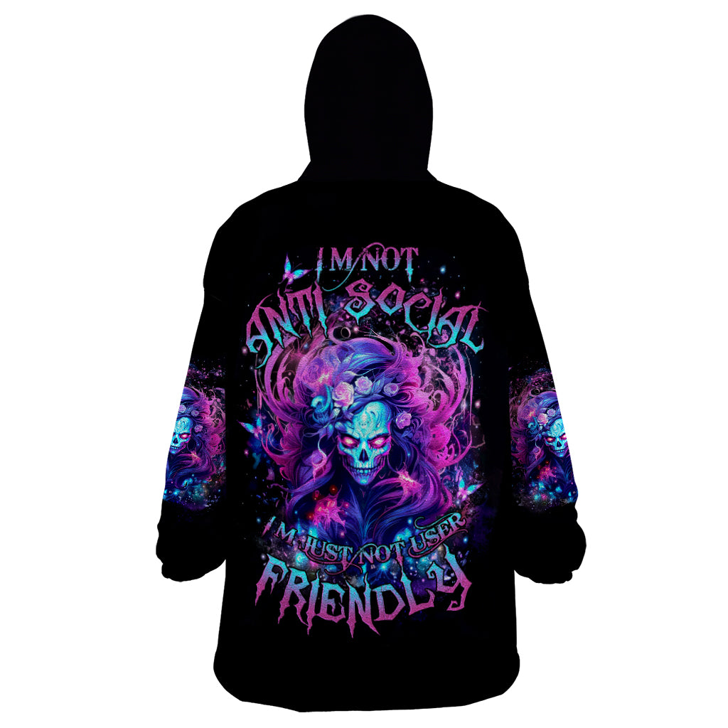 Lady Skull Wearable Blanket Hoodie I'm Not Anti Social I'm Just Not User Friendly - Wonder Print Shop