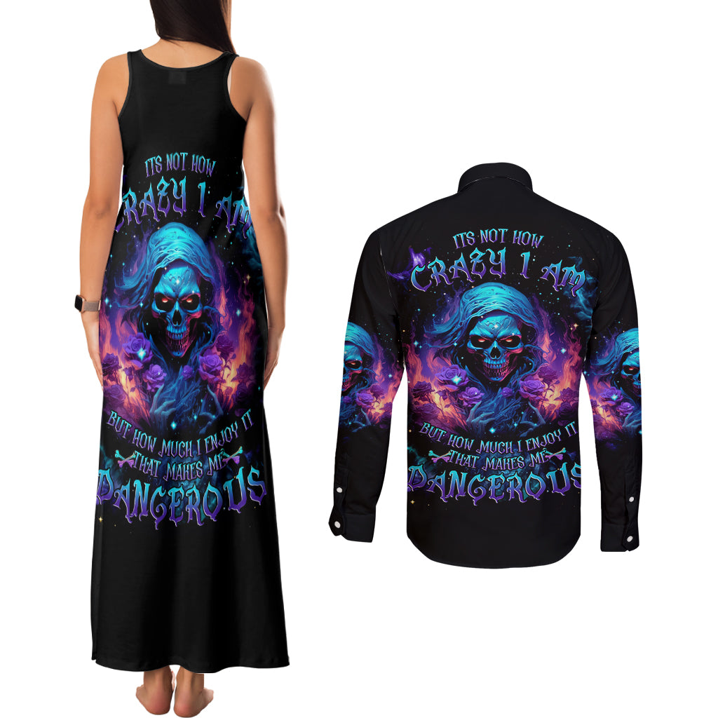 Flame Skull Couples Matching Tank Maxi Dress and Long Sleeve Button Shirt Its Not How Crazy I Am But How Much I enjoy It That Makes Me Dangeous - Wonder Print Shop