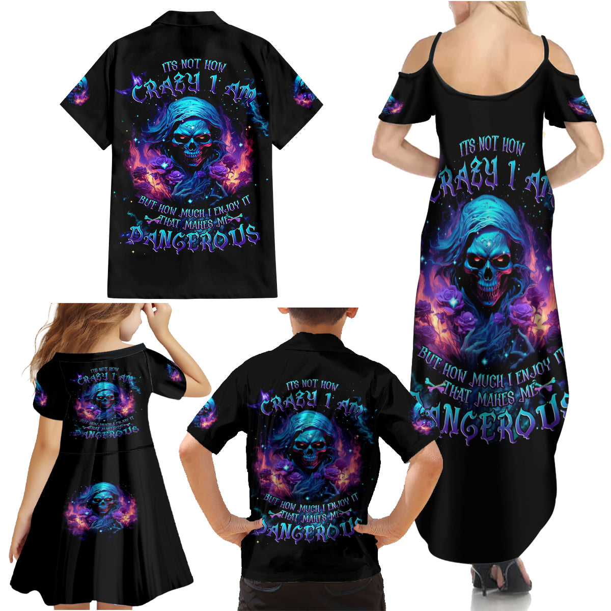 Flame Skull Family Matching Summer Maxi Dress and Hawaiian Shirt Its Not How Crazy I Am But How Much I enjoy It That Makes Me Dangeous - Wonder Print Shop