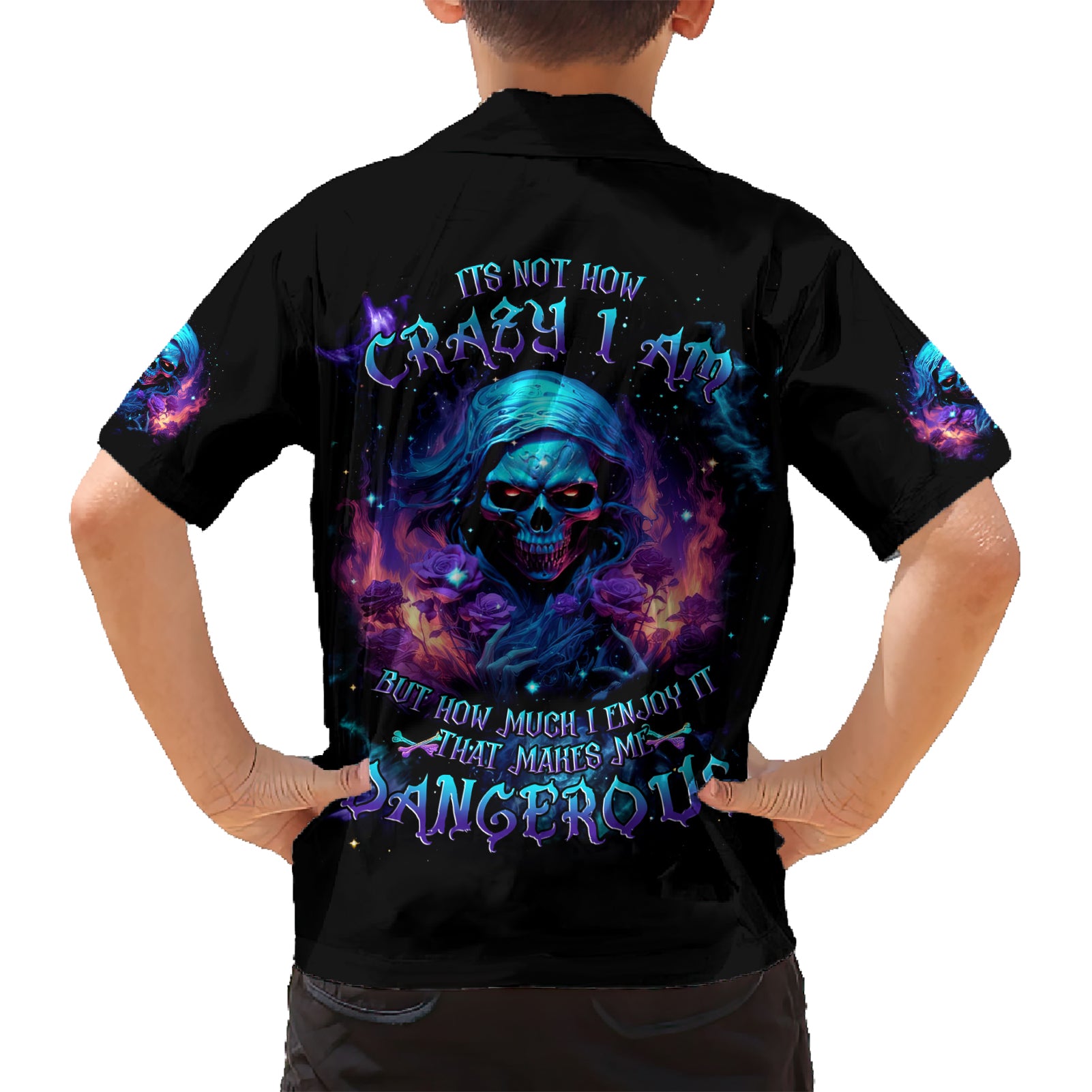 Flame Skull Kid Hawaiian Shirt Its Not How Crazy I Am But How Much I enjoy It That Makes Me Dangeous - Wonder Print Shop