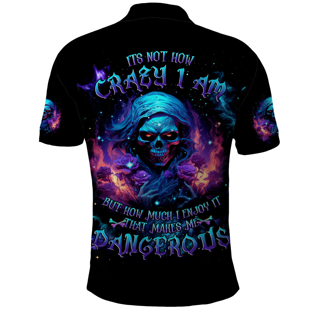 Flame Skull Polo Shirt Its Not How Crazy I Am But How Much I enjoy It That Makes Me Dangeous - Wonder Print Shop