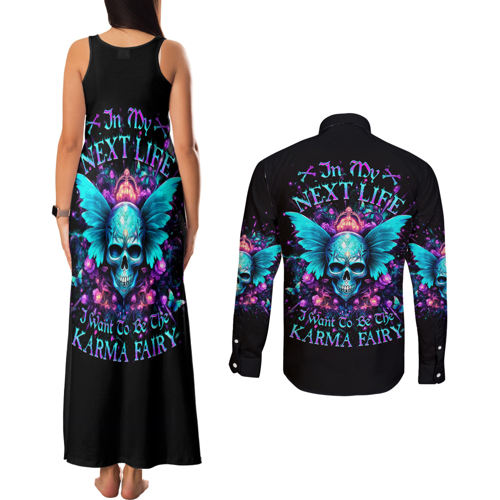 Fairy Skull Couples Matching Tank Maxi Dress and Long Sleeve Button Shirt In My Next Life I Want To Be The Karme Fairy - Wonder Print Shop