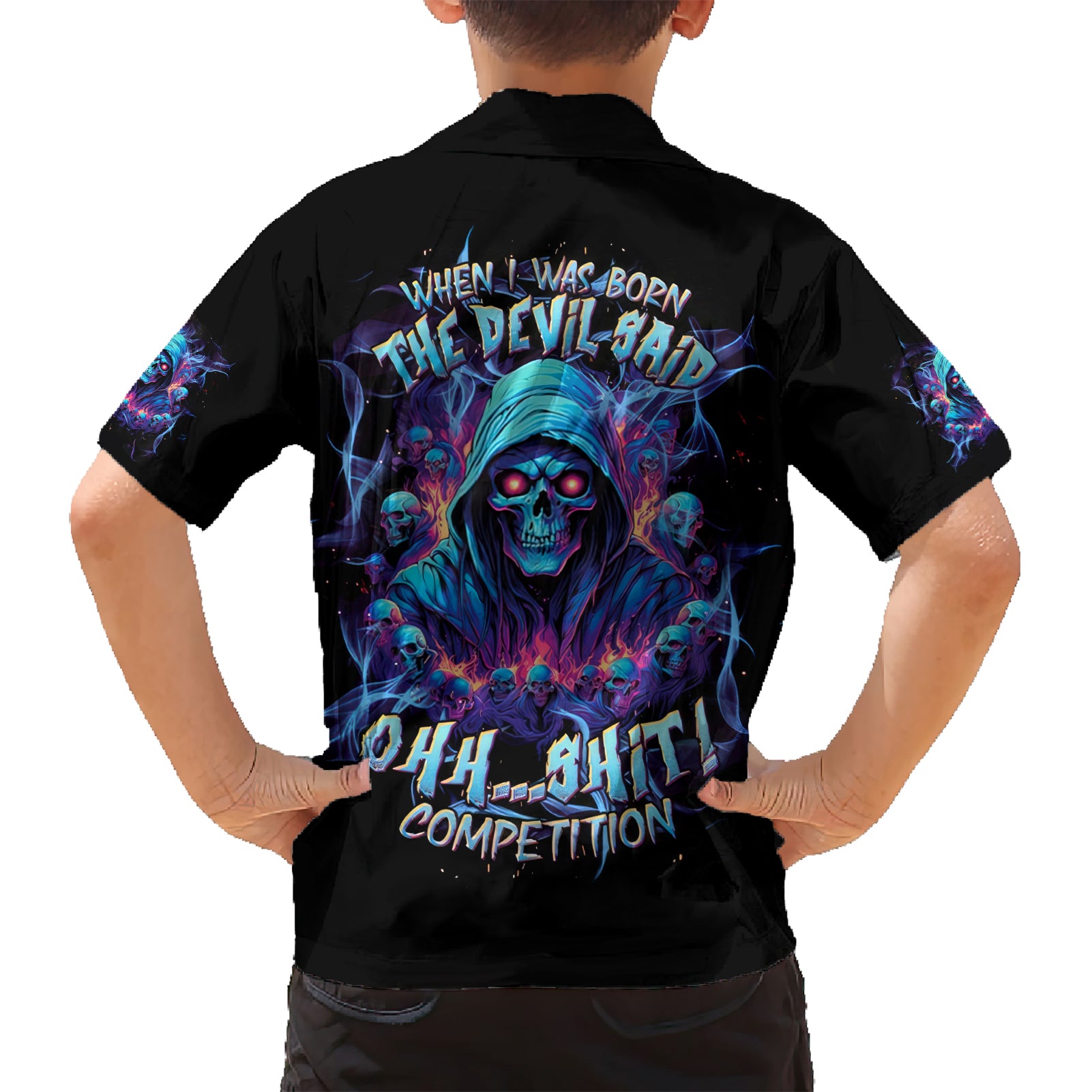 Reaper Skull Kid Hawaiian Shirt When I Was Born The Devil Said Oh Shit Competition - Wonder Print Shop