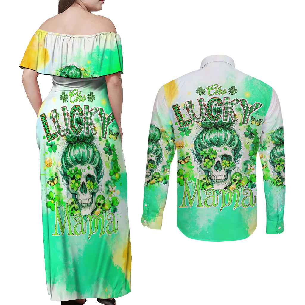 Irish Skull Couples Matching Off Shoulder Maxi Dress and Long Sleeve Button Shirt Oho Lucky Mama - Wonder Print Shop