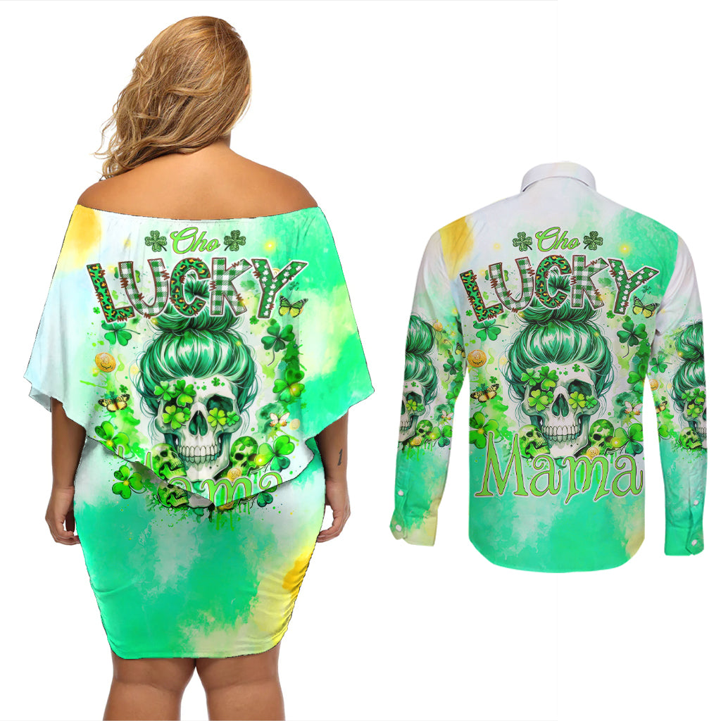 Irish Skull Couples Matching Off Shoulder Short Dress and Long Sleeve Button Shirt Oho Lucky Mama - Wonder Print Shop