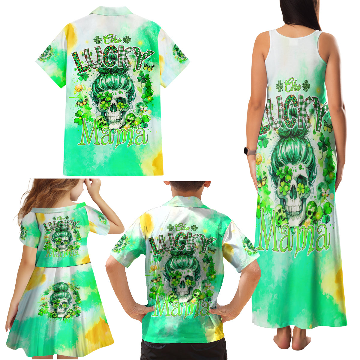 Irish Skull Family Matching Tank Maxi Dress and Hawaiian Shirt Oho Lucky Mama - Wonder Print Shop