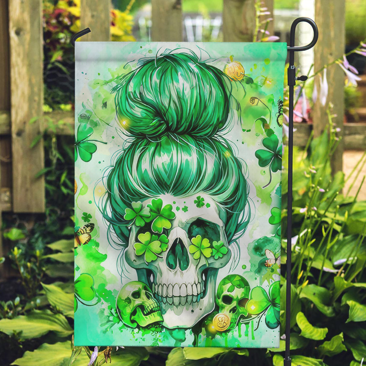 Irish Skull Garden Flag Oho Lucky Mama - Wonder Print Shop