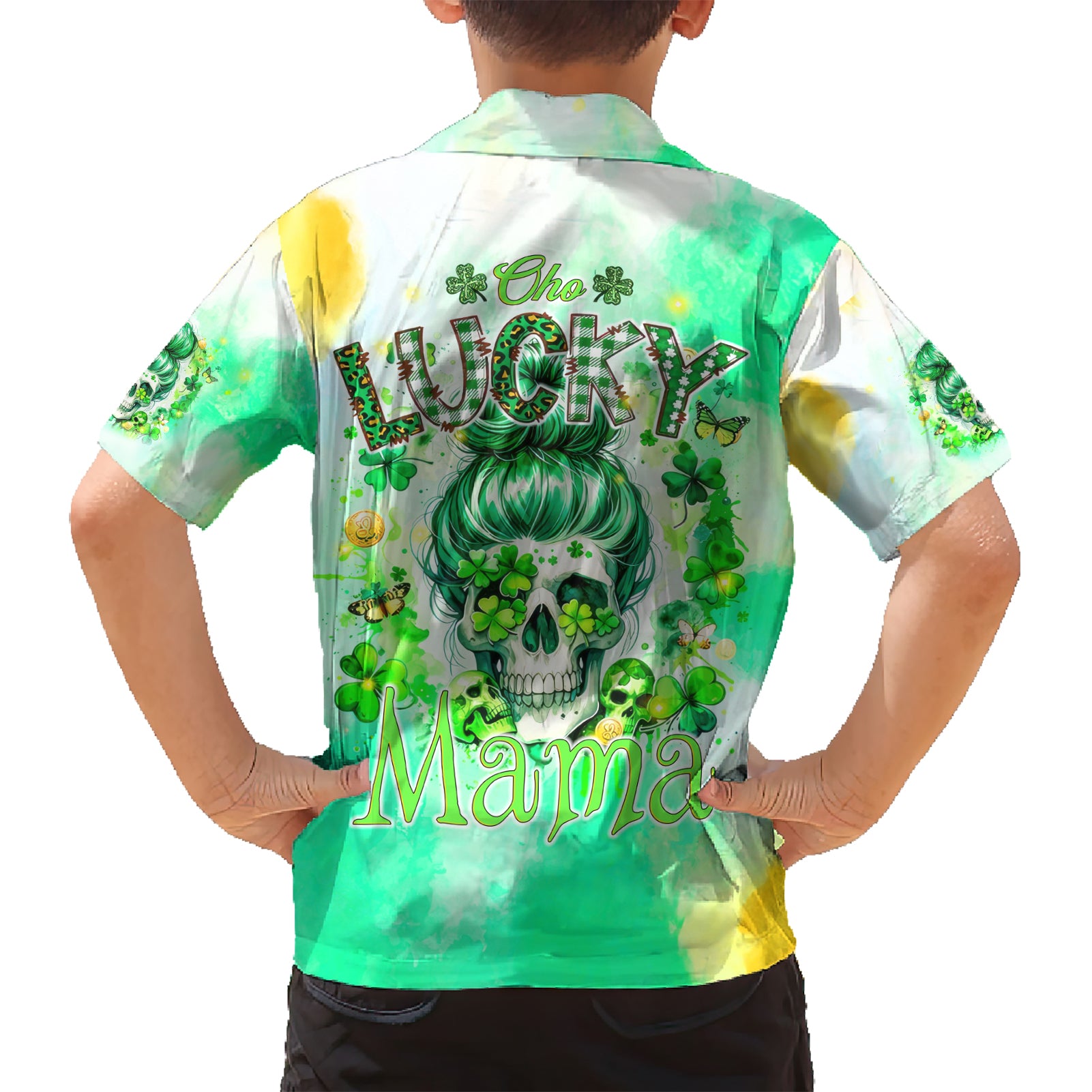 Irish Skull Kid Hawaiian Shirt Oho Lucky Mama - Wonder Print Shop