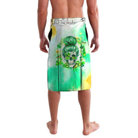 Green gradient lavalava sarong with skull and clover graphic, elastic waistband