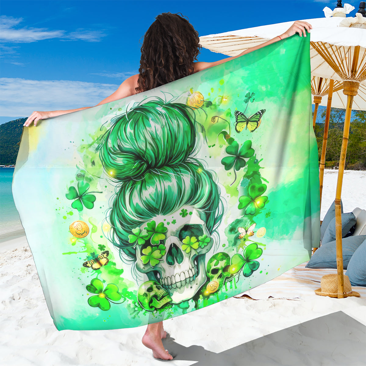 Irish Skull Sarong Oho Lucky Mama - Wonder Print Shop