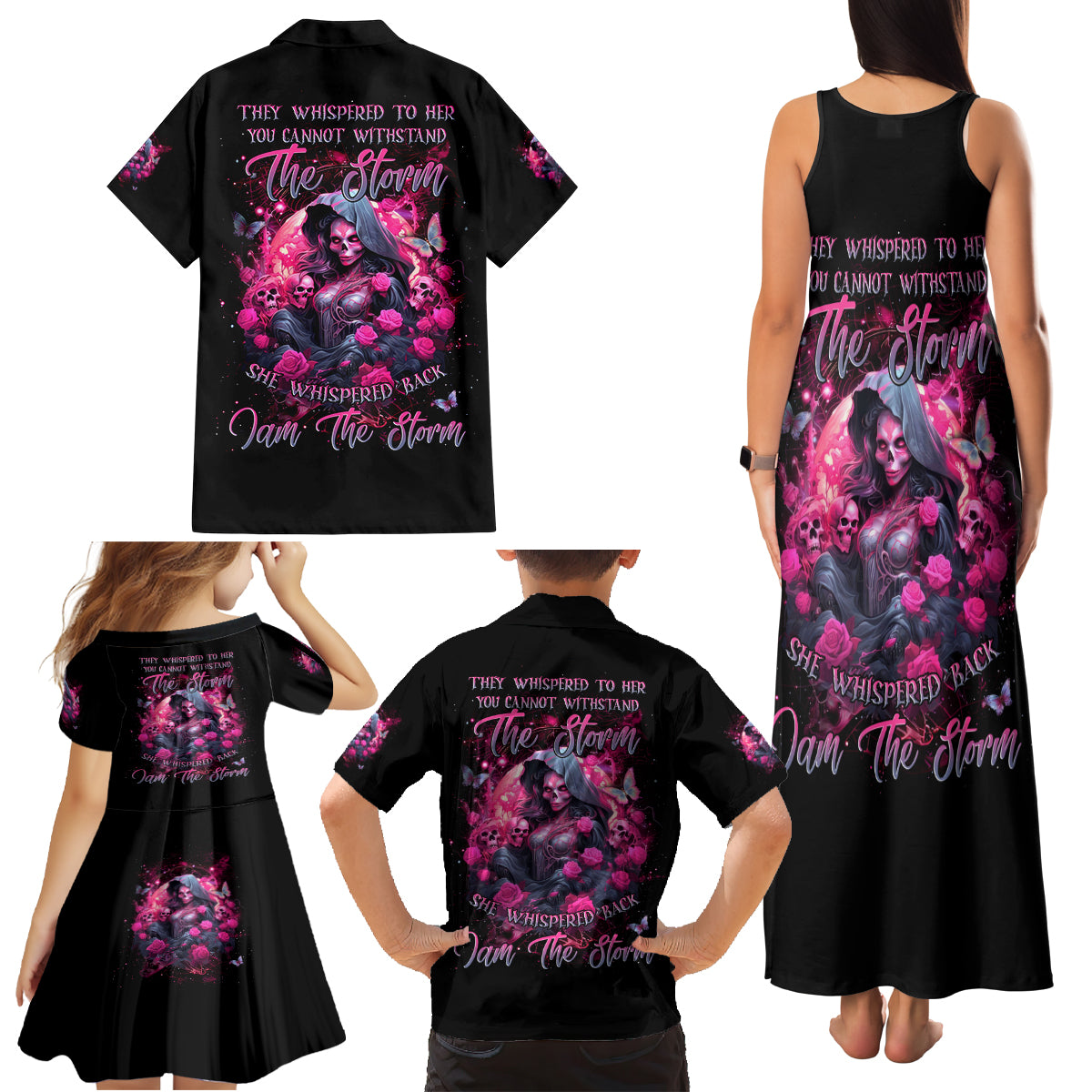 Witch Skull Family Matching Tank Maxi Dress and Hawaiian Shirt They Whispered To Her You Cannot Withstand The Storm - Wonder Print Shop