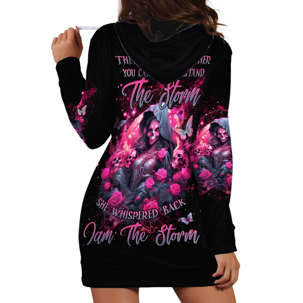 Witch Skull Hoodie Dress They Whispered To Her You Cannot Withstand The Storm - Wonder Print Shop