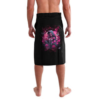 Black knee-length lavalava skirt with purple witch skull graphic front