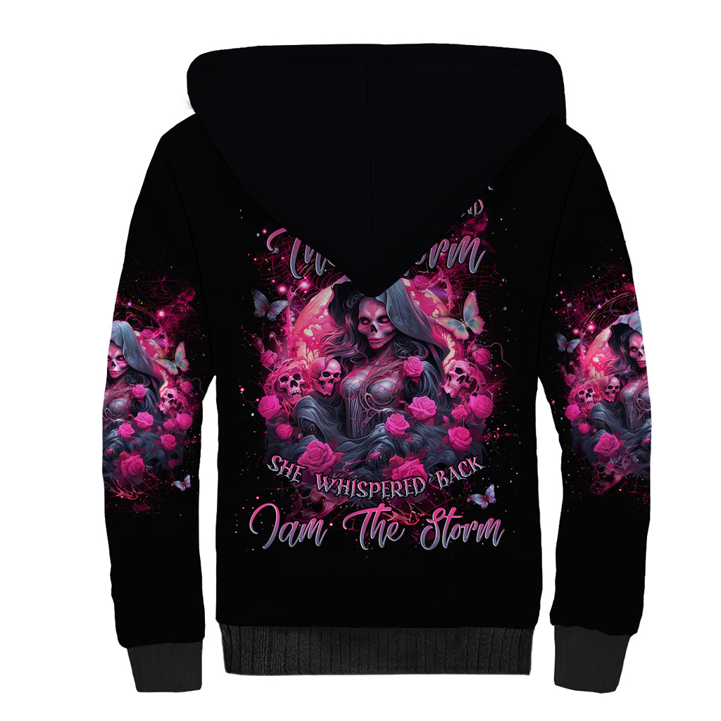 Witch Skull Sherpa Hoodie They Whispered To Her You Cannot Withstand The Storm