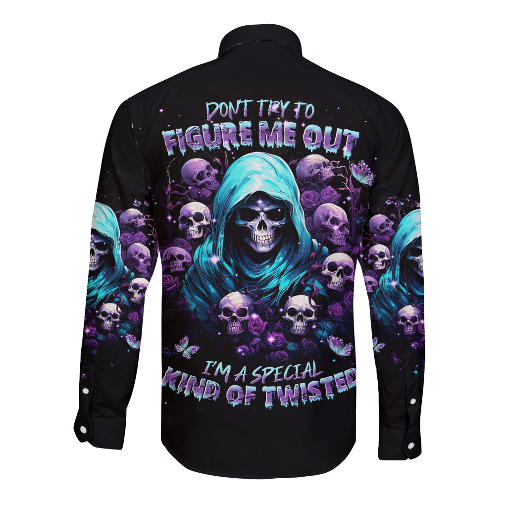 Reaper Skull Long Sleeve Button Shirt Don't Try To Figure Me Out - Wonder Print Shop