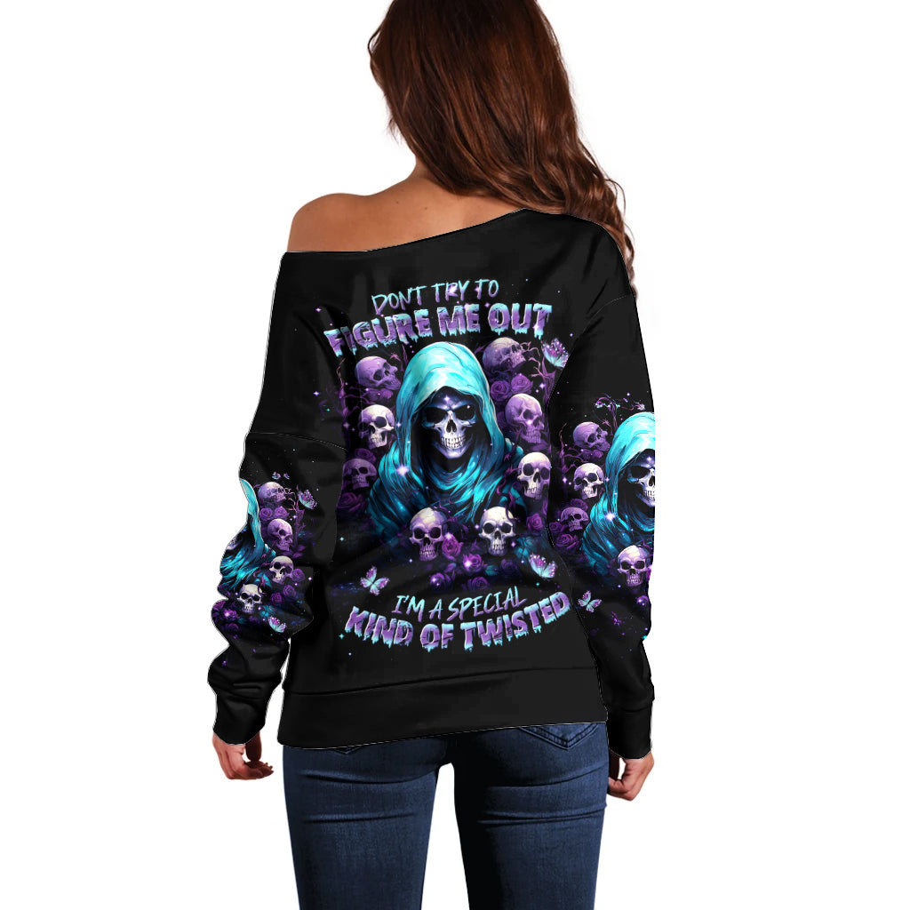 Reaper Skull Off Shoulder Sweater Don't Try To Figure Me Out - Wonder Print Shop