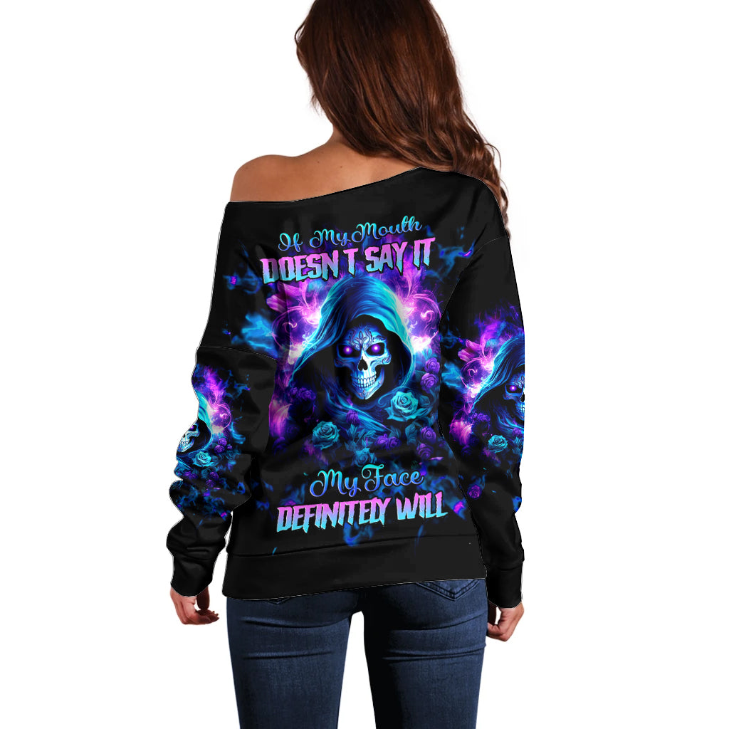 Rose Skull Off Shoulder Sweater If My Mouth Doesn't Say It - Wonder Print Shop