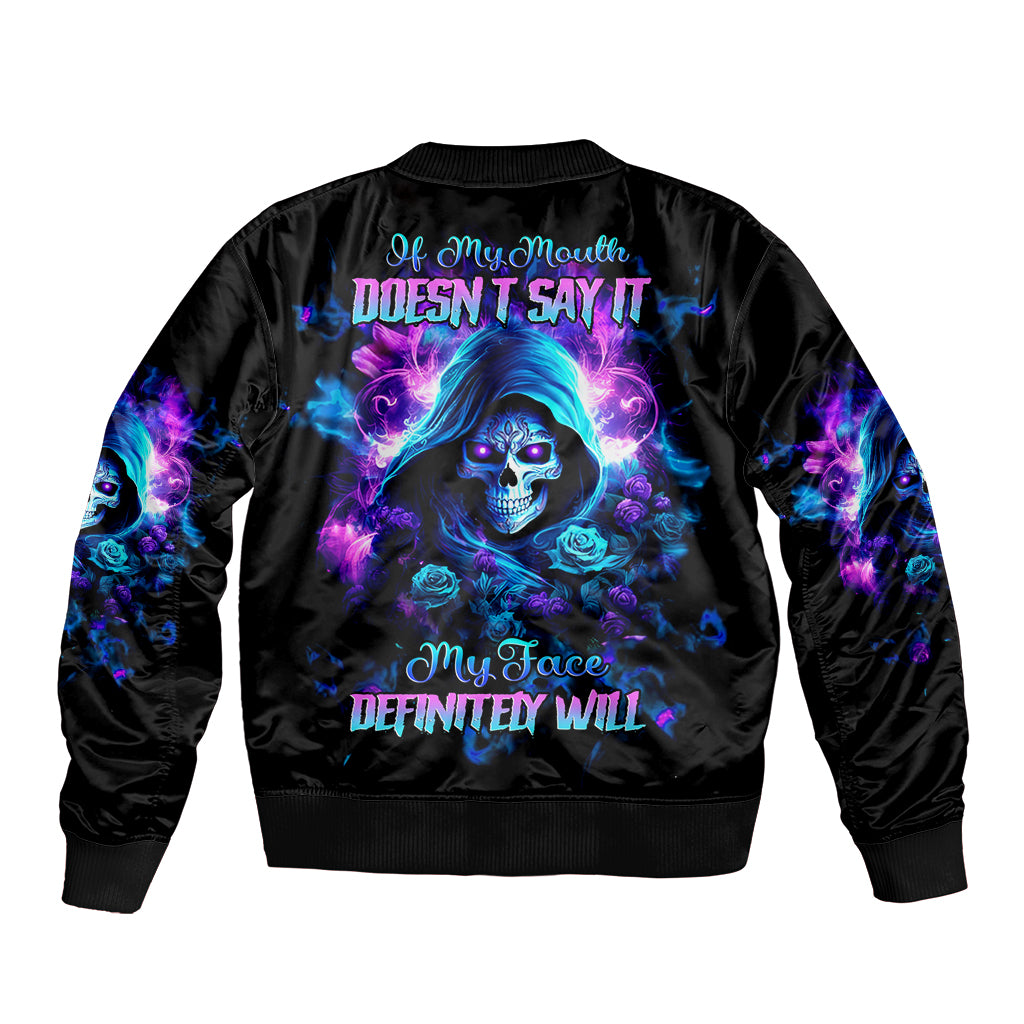 Rose Skull Sleeve Zip Bomber Jacket If My Mouth Doesn't Say It