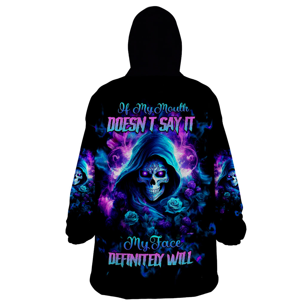 Rose Skull Wearable Blanket Hoodie If My Mouth Doesn't Say It