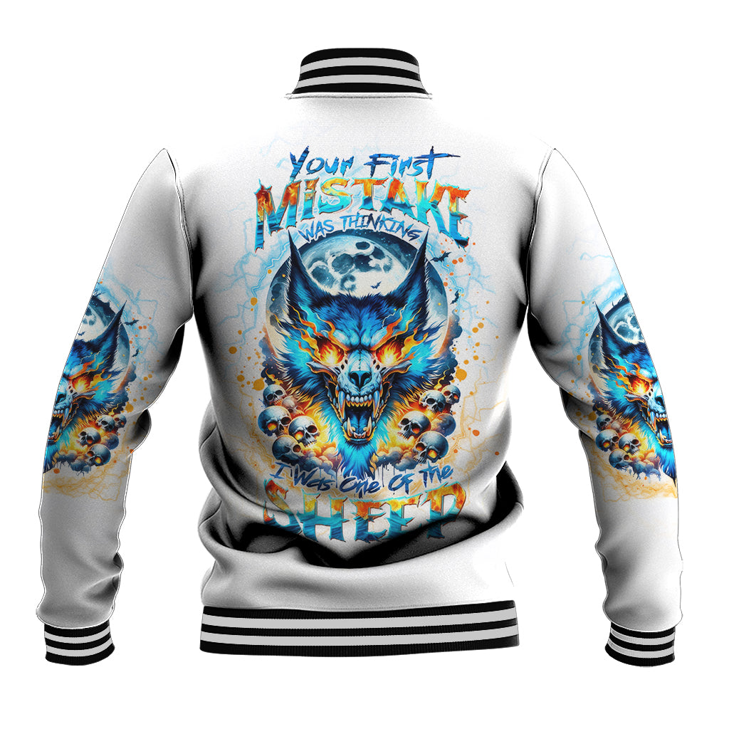 Wolf Skull Baseball Jacket You First Mistake Was Thinking I Was One Of The Sheep - Wonder Print Shop