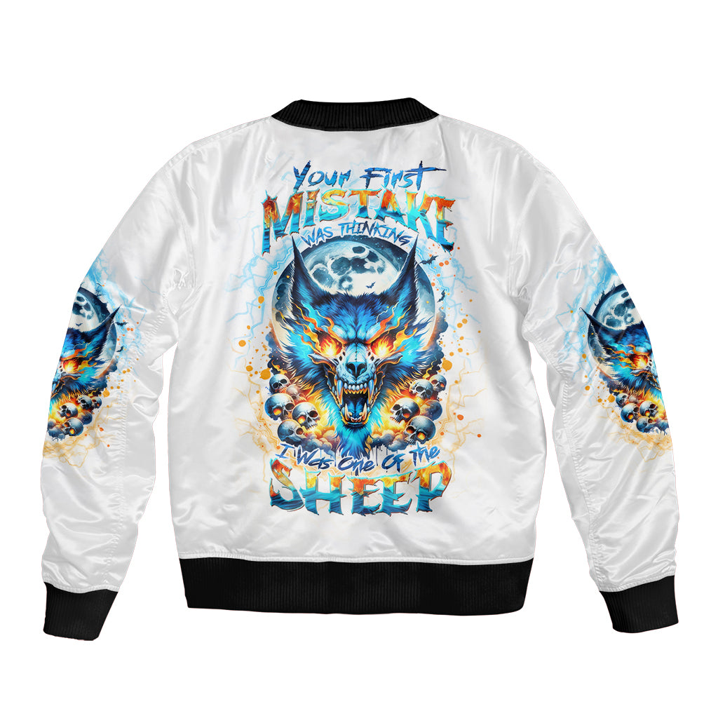 Wolf Skull Bomber Jacket You First Mistake Was Thinking I Was One Of The Sheep - Wonder Print Shop