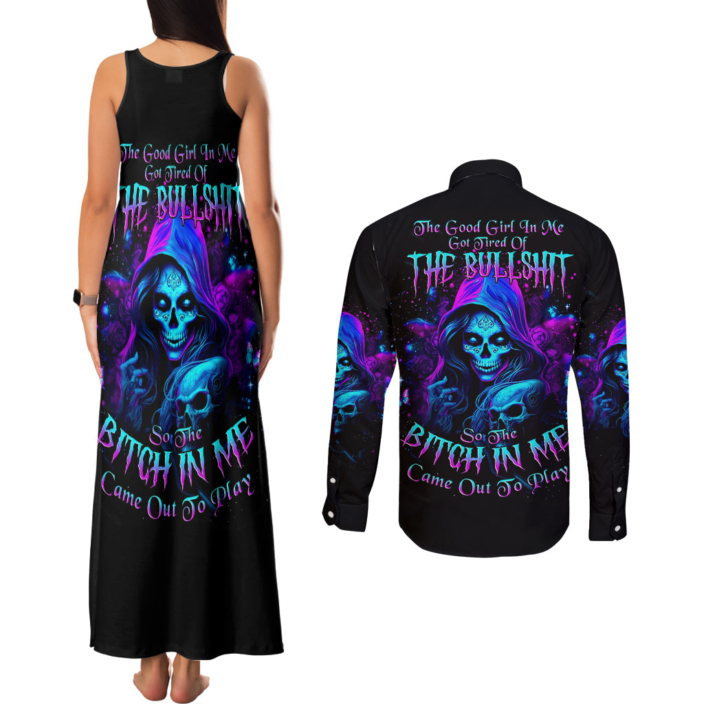 Witch Skull Couples Matching Tank Maxi Dress and Long Sleeve Button Shirt The Good Girl In Me Got Tired Of The Bullshit - Wonder Print Shop