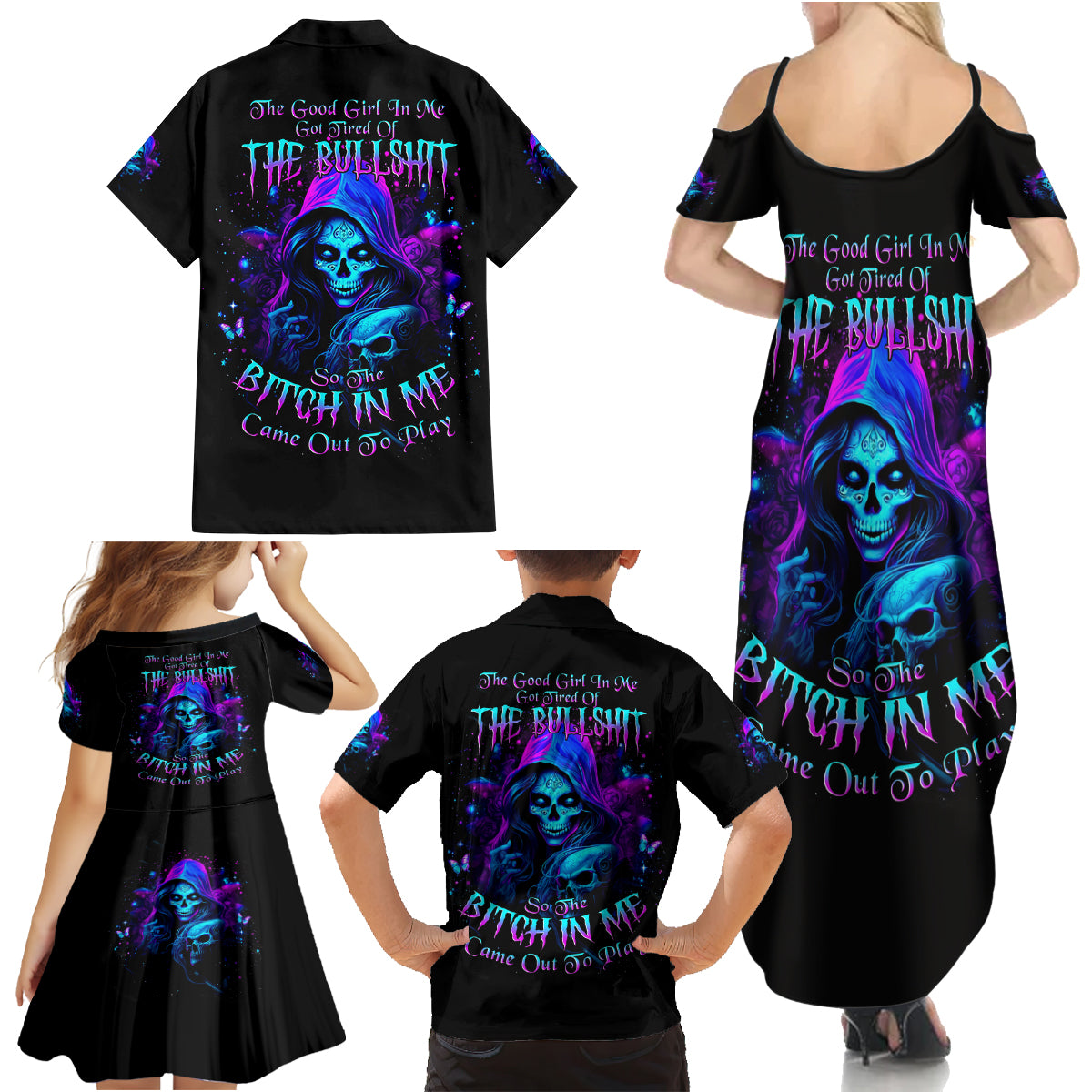 Witch Skull Family Matching Summer Maxi Dress and Hawaiian Shirt The Good Girl In Me Got Tired Of The Bullshit - Wonder Print Shop