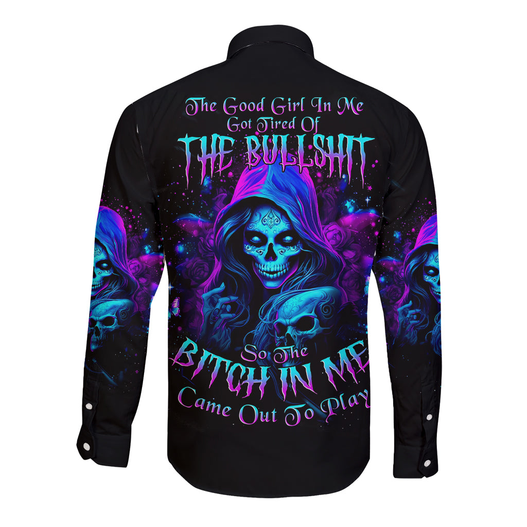 Witch Skull Long Sleeve Button Shirt The Good Girl In Me Got Tired Of The Bullshit - Wonder Print Shop