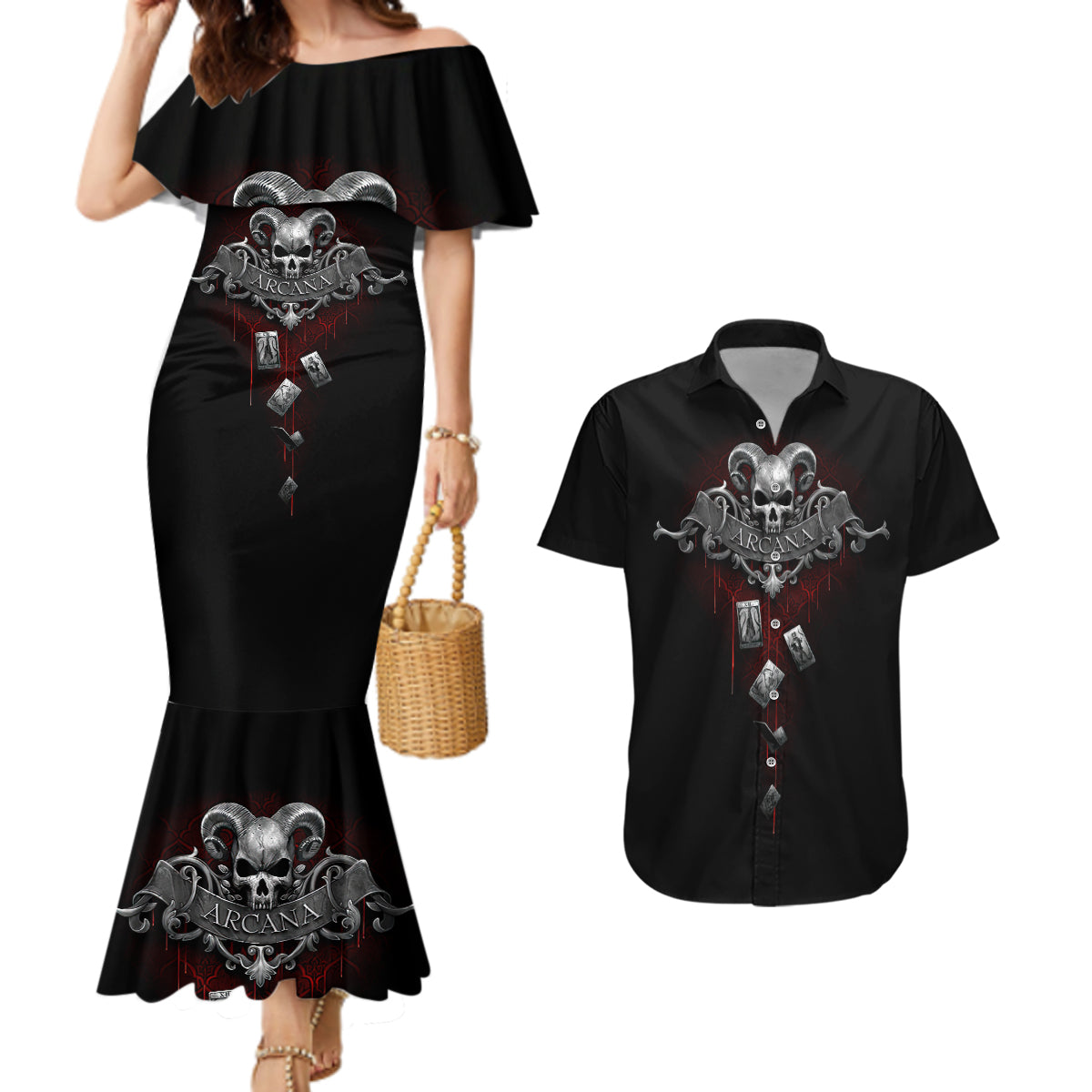 Skull Couples Matching Mermaid Dress And Hawaiian Shirt Death Reaper Arcana - Wonder Print Shop