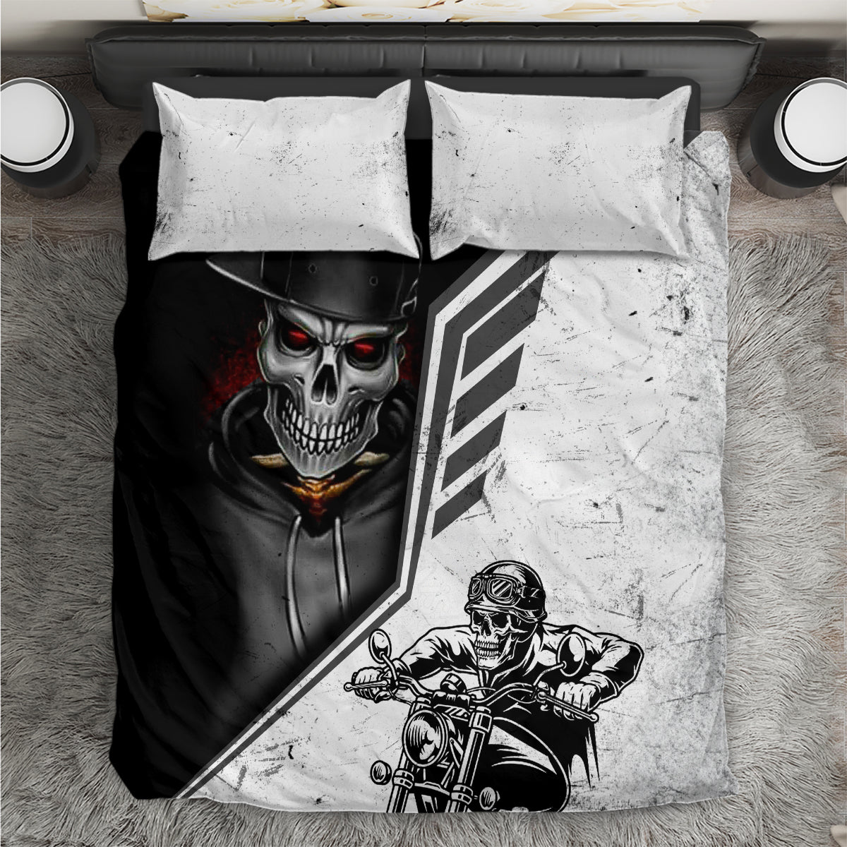 Skull Bedding Set Riding Motocycle - Wonder Print Shop