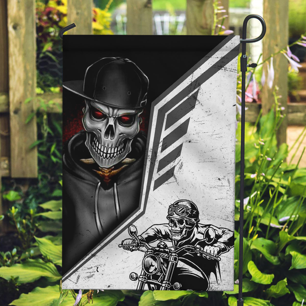 Skull Garden Flag Riding Motocycle - Wonder Print Shop